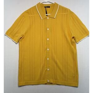 GRACE KARIN Men’s Yellow Short Sleeve Button Down Knit Cardigan M Retro Design